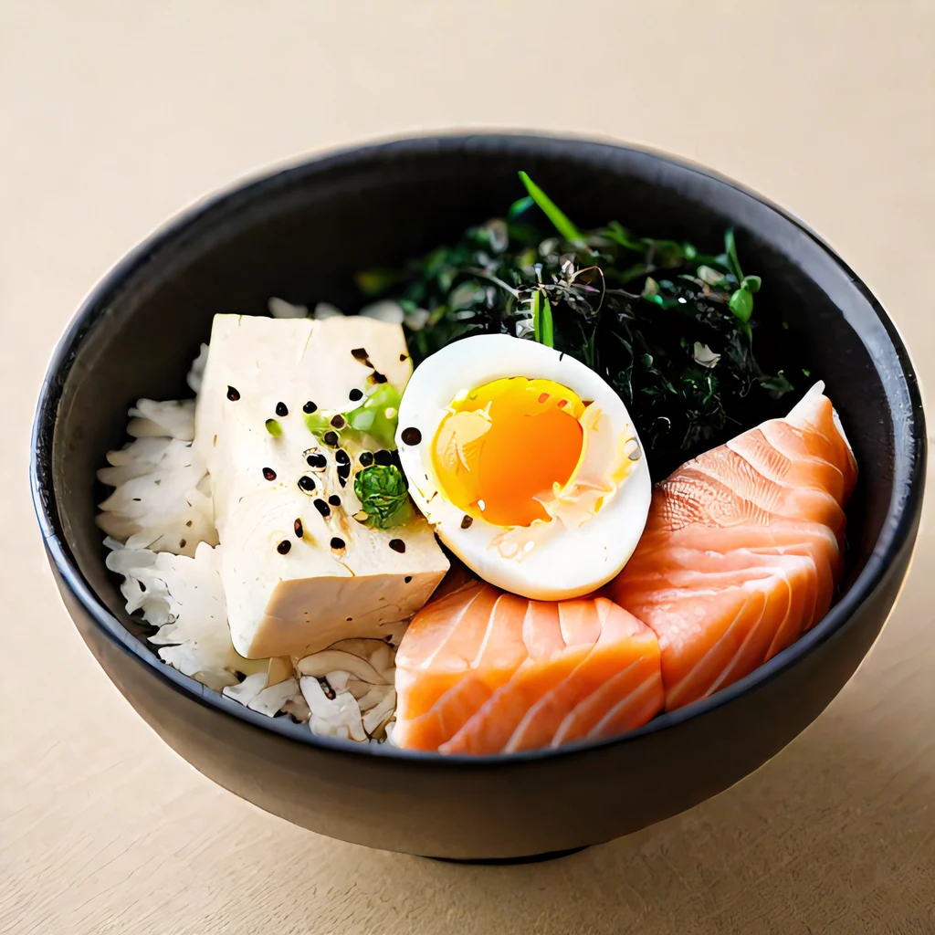 女性ホルモンケアの豆腐と海藻の丼